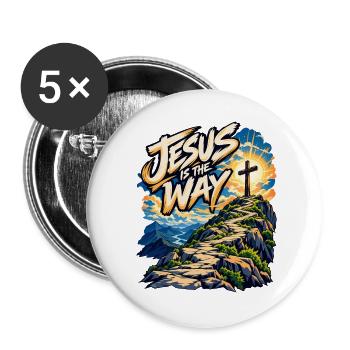 Jesus ist der Weg – Kreuzpfad - Buttons groß 56 mm (5er Pack) - Weiß - Vorne