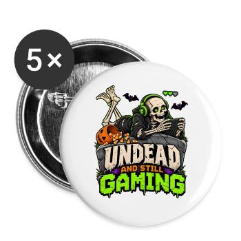 Untot und Gaming: Skeletter mit Headset - Buttons groß 56 mm (5er Pack) - Weiß - Vorne