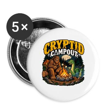 Cryptid Campout: Bigfoot & Snake Campfire - Buttons groß 56 mm (5er Pack) - Weiß - Vorne