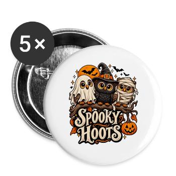 Spooky Hoots Halloween Eulen Trio - Buttons groß 56 mm (5er Pack) - Weiß - Vorne