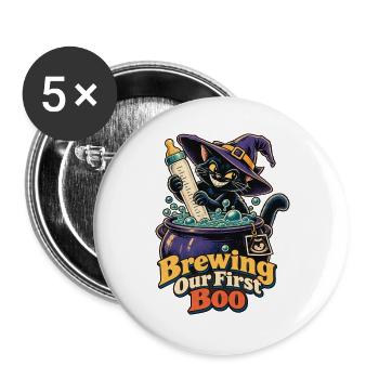 Halloween Brewing Our First Boo werdender Vater - Buttons groß 56 mm (5er Pack) - Weiß - Vorne