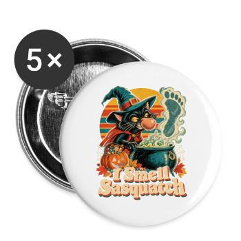 Halloween Hexenkatze I Smell Sasquatch Retro - Buttons groß 56 mm (5er Pack) - Weiß - Vorne