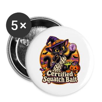 Halloween-Hexenkatze Certified Squatch Bait - Buttons groß 56 mm (5er Pack) - Weiß - Vorne