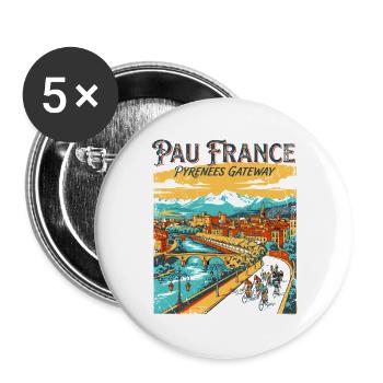 Vintage Pau France Pyrenees Gateway Travel Poster - Buttons groß 56 mm (5er Pack) - Weiß - Vorne