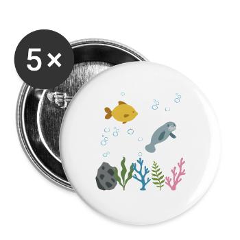 Fisch Unterwasser Kinder Seekuh Meeresleben - Buttons groß 56 mm (5er Pack) - Weiß - Vorne