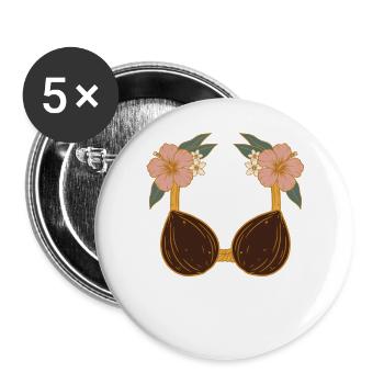 Tropisches Kokosnuss-BH Blumenstrand-Design - Buttons groß 56 mm (5er Pack) - Weiß - Vorne