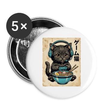 Gamer-Katze mit Ramen und Headset - Buttons groß 56 mm (5er Pack) - Weiß - Vorne