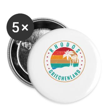 Rhodos Griechenland – Retro Palmen und Sonne - Buttons groß 56 mm (5er Pack) - Weiß - Vorne