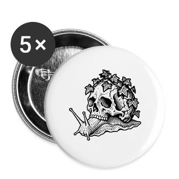 Gotischer Schädel mit Schnecke und Efeu – Natur Maca - Buttons groß 56 mm (5er Pack) - Weiß - Vorne