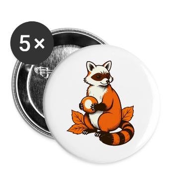 Waschbär mit Kastanie - Buttons groß 56 mm (5er Pack) - Weiß - Vorne