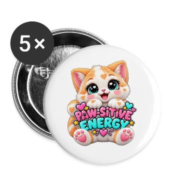 Paw Positive Energie Katze - Buttons groß 56 mm (5er Pack) - Weiß - Vorne