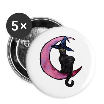 Mondbeschienene Hexenkatze auf dem Mondsichel - Buttons groß 56 mm (5er Pack) - Weiß - Vorne