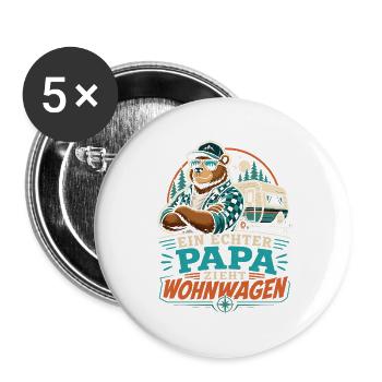 Ein echter Papa zieht Wohnwagen - Buttons groß 56 mm (5er Pack) - Weiß - Vorne