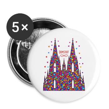 Kölner Dom mit Konfetti Karneval Fasching Köln - Buttons groß 56 mm (5er Pack) - Weiß - Vorne