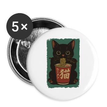 Schwarze Katze Cup Noodles Ramen Retro - Buttons groß 56 mm (5er Pack) - Weiß - Vorne