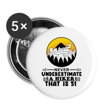 51 Jahre - Berg Wandern Bergsteigen - Buttons groß 56 mm (5er Pack) - Weiß - Vorne