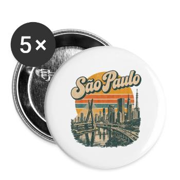 Sao Paulo Retro Skyline  - Buttons groß 56 mm (5er Pack) - Weiß - Vorne