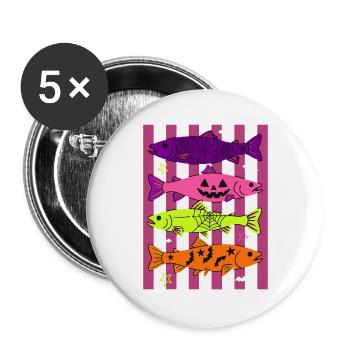 Spooky Halloween Fish Pattern Design - Buttons groß 56 mm (5er Pack) - Weiß - Vorne