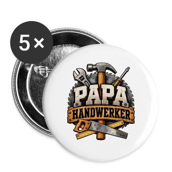 Papa Handwerker – Werkzeug & Kreissäge - Buttons groß 56 mm (5er Pack) - Weiß - Vorne