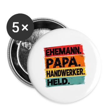 Ehemann Papa Handwerker Held - Buttons groß 56 mm (5er Pack) - Weiß - Vorne