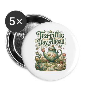 Tea-riffic Day Ahead Tee Liebe Teezeit Geschenk - Buttons groß 56 mm (5er Pack) - Weiß - Vorne