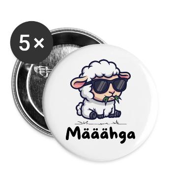 Määähga – Cooles Schaf mit Sonnenbrille - Buttons groß 56 mm (5er Pack) - Weiß - Vorne