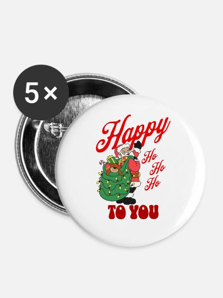 Happy HoHoHo von Santa - Buttons groß 56 mm (5er Pack) - Weiß