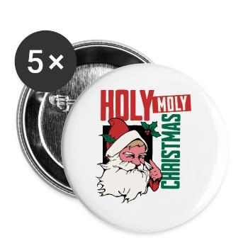 Holy Moly Christmas Santa - Buttons groß 56 mm (5er Pack) - Weiß - Vorne