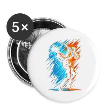 Saxophonist Saxofon Herren Kinder Saxophon Jungen - Buttons groß 56 mm (5er Pack) - Weiß - Vorne