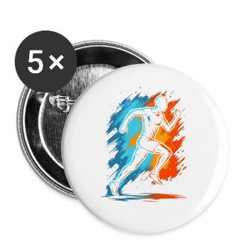 Laufen Läufer Joggen Jungen Kinder Herren Lauf - Buttons groß 56 mm (5er Pack) - Weiß - Vorne