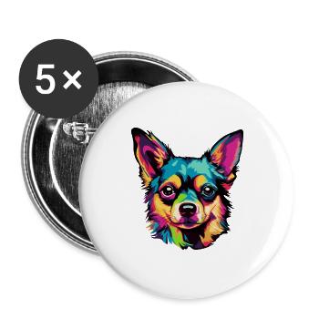 Pop-Art Hundegesicht - Buttons groß 56 mm (5er Pack) - Weiß - Vorne