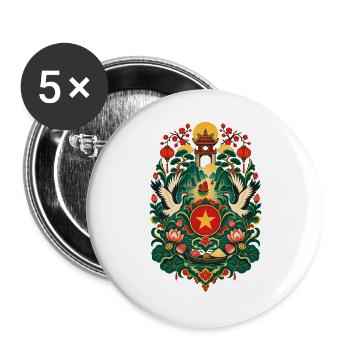 Vietnam | Lotus, Kraniche & Laternen - Buttons groß 56 mm (5er Pack) - Weiß - Vorne