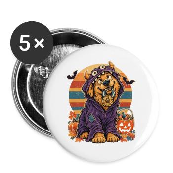 Halloween Hund im Monsterkostüm Retro Sonne für - Buttons groß 56 mm (5er Pack) - Weiß - Vorne