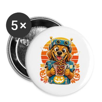 Halloween Hund Leckerli Automat Kostüm Retro Sonne - Buttons groß 56 mm (5er Pack) - Weiß - Vorne