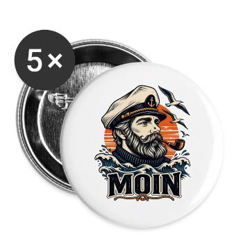 Moin Seemann – Maritimes Küsten Design - Buttons groß 56 mm (5er Pack) - Weiß - Vorne
