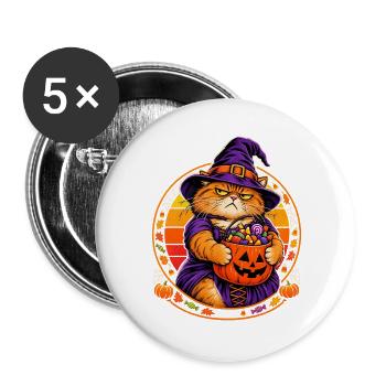 Halloween Katze Hexenkostüm Retro Sonne Cat Mom - Buttons groß 56 mm (5er Pack) - Weiß - Vorne