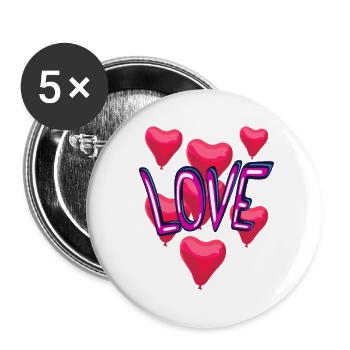 Neon Herz Love Schrift Ballons - Buttons groß 56 mm (5er Pack) - Weiß - Vorne