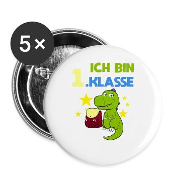 Ich Bin 1.Klasse Dino Erste Klasse 1. Schultag - Buttons groß 56 mm (5er Pack) - Weiß - Vorne