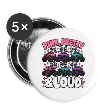 Pink Pretty & Loud Monster Trucks - Buttons groß 56 mm (5er Pack) - Weiß - Vorne