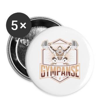 GYMPANSE Gewichtheber Bodybuilding - Buttons groß 56 mm (5er Pack) - Weiß - Vorne
