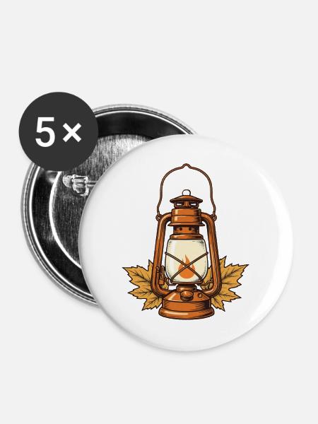 Laterne im Herbstlaub - Buttons groß 56 mm (5er Pack) - Weiß