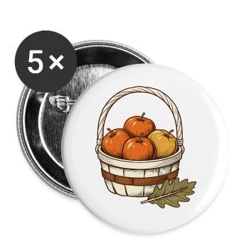 Apfelernte im Korb - Buttons groß 56 mm (5er Pack) - Weiß - Vorne