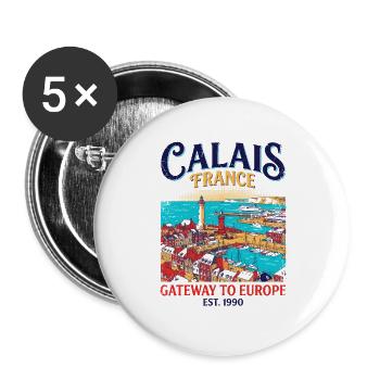City Calais France Gateway To Europe Harbor - Buttons groß 56 mm (5er Pack) - Weiß - Vorne