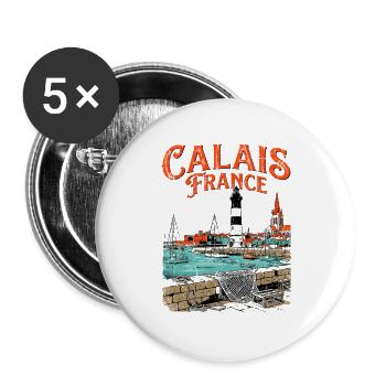 Vintage Calais France Seaside Lighthouse Landscape - Buttons groß 56 mm (5er Pack) - Weiß - Vorne