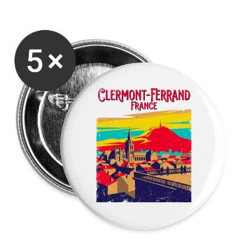 Retro Clermont Ferrand France Skyline Travel - Buttons groß 56 mm (5er Pack) - Weiß - Vorne