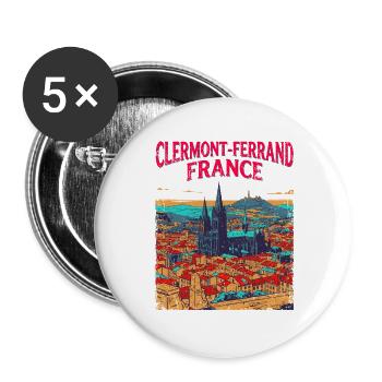 Vintage Clermont Ferrand France City Skyline - Buttons groß 56 mm (5er Pack) - Weiß - Vorne