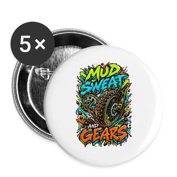 Mud Sweat and Gears Motocross Illustration - Buttons groß 56 mm (5er Pack) - Weiß - Vorne