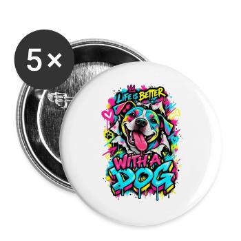 Leben Besser Mit Hund Graffiti - Buttons groß 56 mm (5er Pack) - Weiß - Vorne