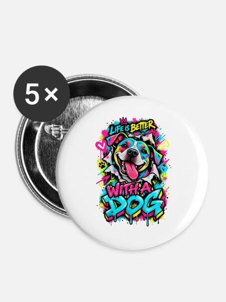 Leben Besser Mit Hund Graffiti - Buttons groß 56 mm (5er Pack) - Weiß