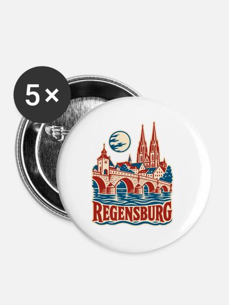 Regensburg Steinerne Brücke - Buttons groß 56 mm (5er Pack) - Weiß